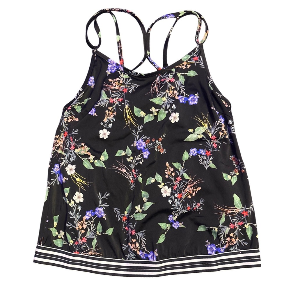 Athleta Women's Black Floral Underwire Built-In Bra Athletic Tank Top 36 B/C